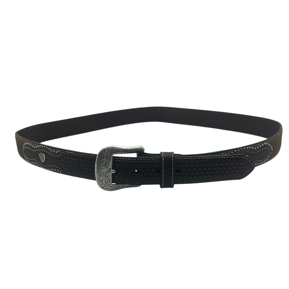 Ariat Men's 44 Belt Basketweave Embellished Western Studs Leather Brown A1019644